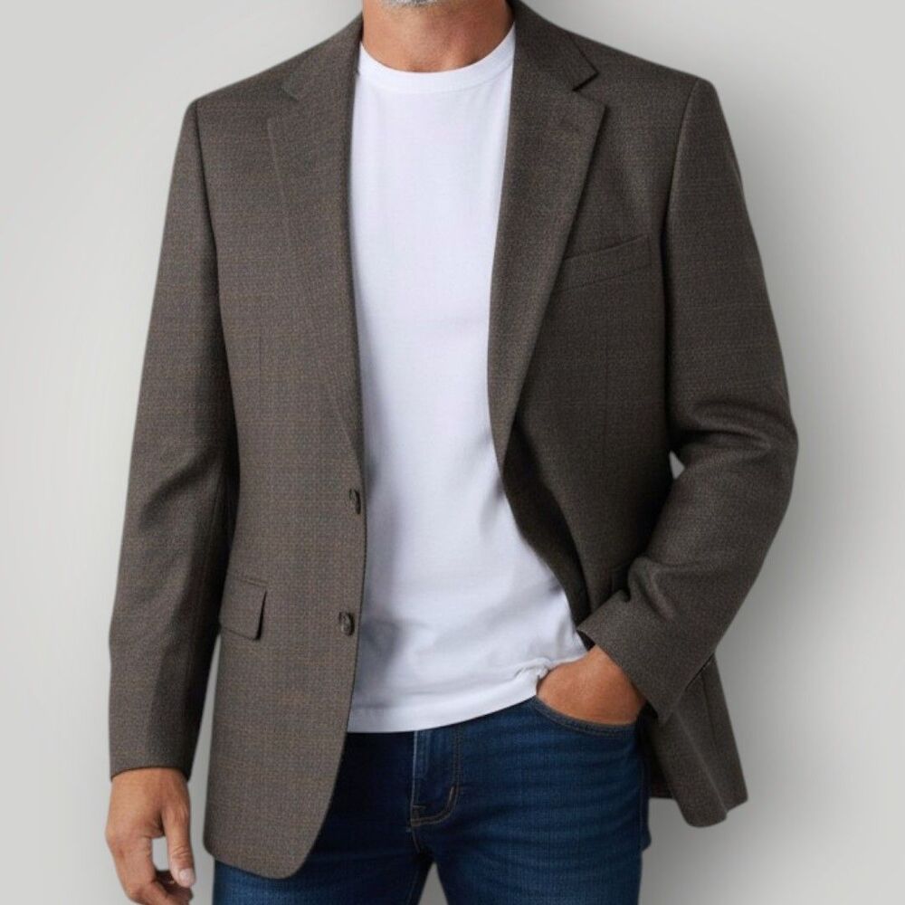 BOTANI Vintage Mens Blazer Sport Coat Two Button Jacket Fleece Wool 48R Plaid